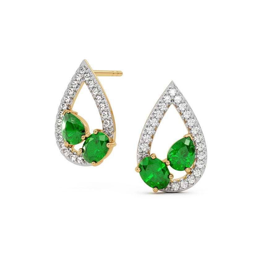 Foliage in Glistening Gold Gemstone Stud Earrings
