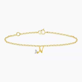 Leafy Alphabet N Diamond Bracelet