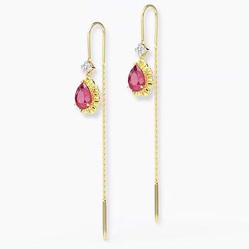 Carmine Gemstone Drop Sui Dhaga Earrings