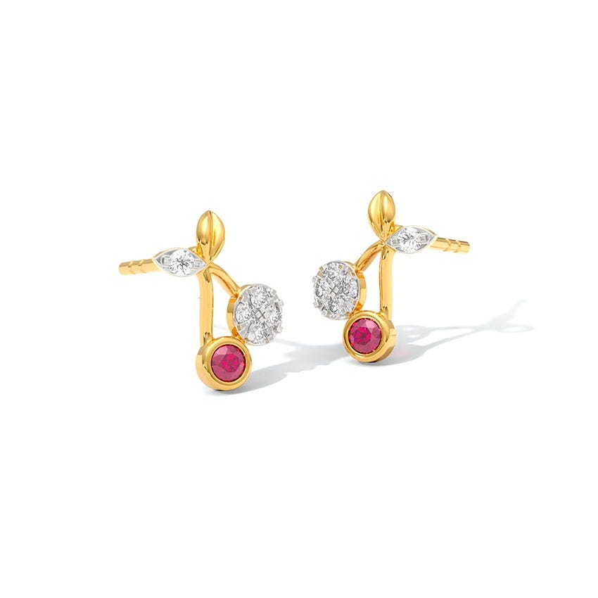 Red Cherries 10KT Gemstone Stud Earrings