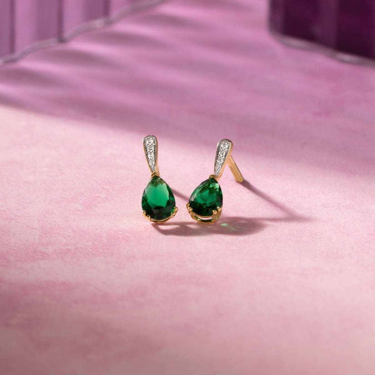 Green Droplet 10KT Gemstone Drop Earrings