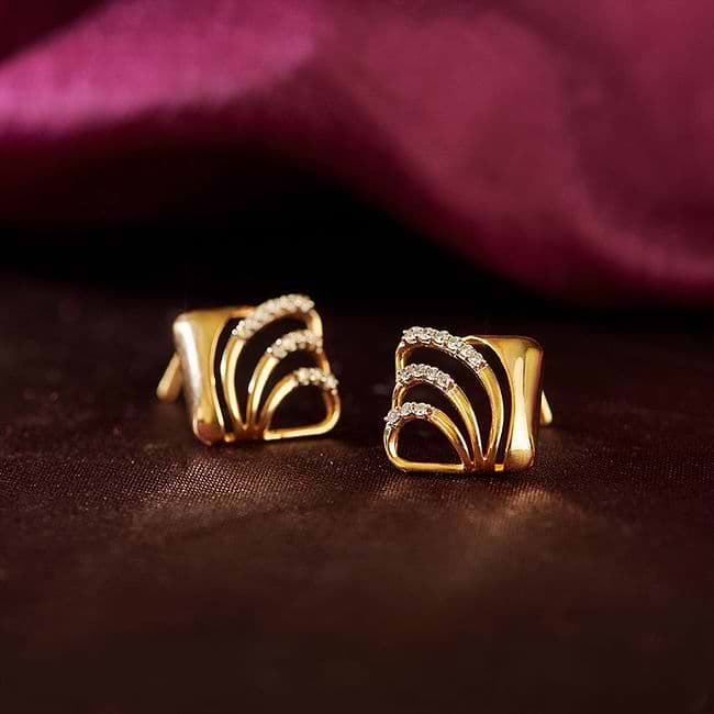 22k Yellow Gold Earrings Stud Tops Filigree Star Flower, Vintage