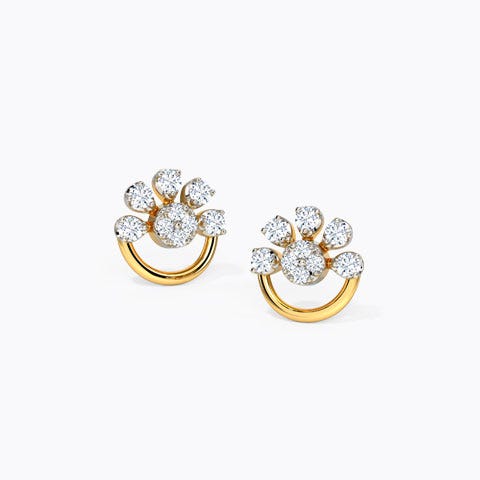 Half Bloom Diamond Stud Earrings