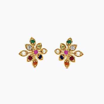 Floral Hue Navratna Studs