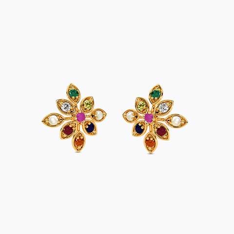 Floral Hue Navratna Studs