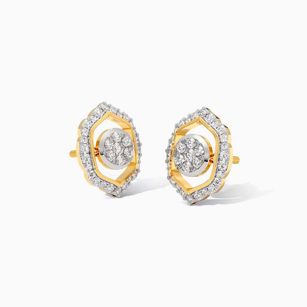 Hexagon Halo Diamond Stud Earrings
