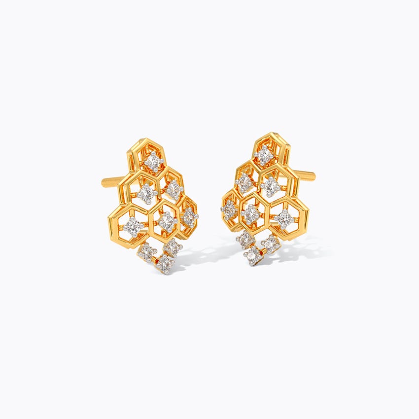 Hexagon Weaves Diamond Stud Earrings