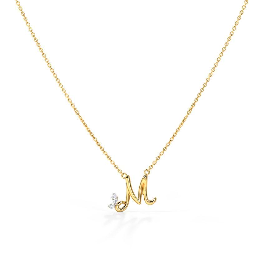 Leafy Alphabet M Diamond Necklace