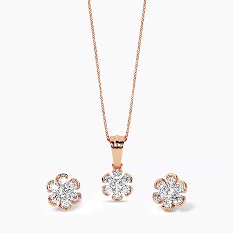 Floral Cascade Diamond Pendant Set