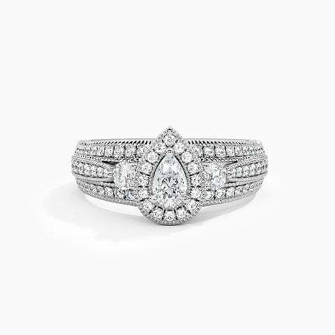 Pear Vintage Halo Solitaire Ring