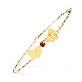 Dual Heart Personalised Gemstone Bracelet