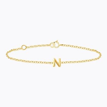 Bold Gold Alphabet N Bracelet