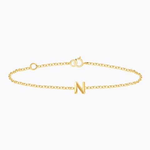 Bold Gold Alphabet N Bracelet