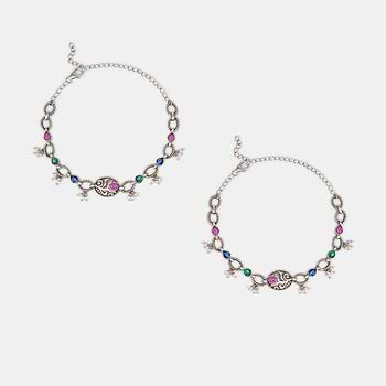Feeling Rupvan Oxidised Anklets in 925 Silver