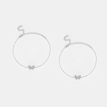 Fluttering Wings Butterfly Anklet in Rhodium Plated 925 Silver