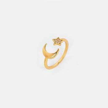 Moon and Star Aligned Ring in Gold Plated 925 Silver
