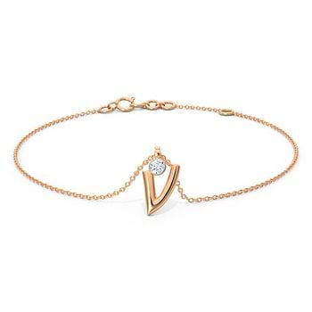Alphabet V Charm Diamond Bracelet