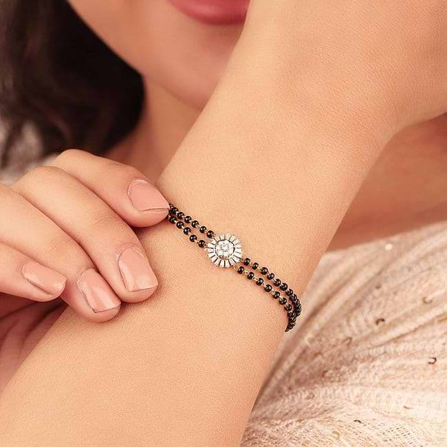 Paksha's Elegant CZ Silver Ring with Black Beads | Shop Now