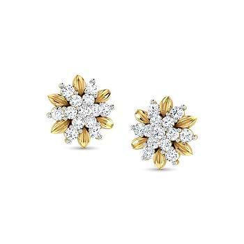 Golden Floret Diamond Stud Earrings