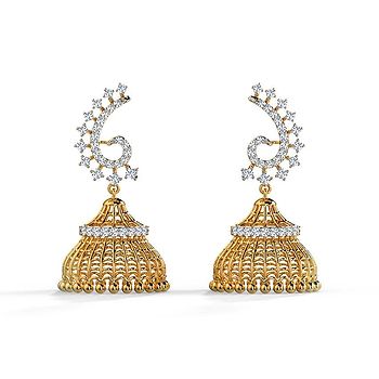 Scroll and Bead Diamond Jhumkas