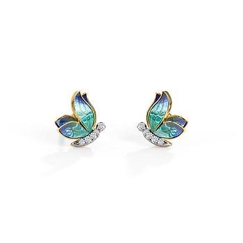 Petite Blue Butterfly Diamond Stud Earrings