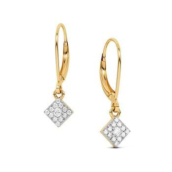 Square Dangle Hoops Diamond Earrings