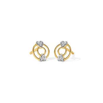 Dual Heart Orb Diamond Stud Earrings