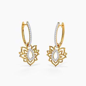 Looped Lotus Diamond Hoop Earrings For Women