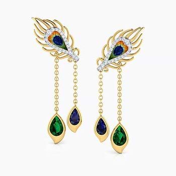 Peacock Dual Gemstone Drop Earrings For Women