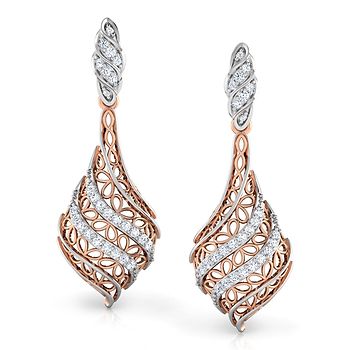 Structured Leaf Diamond Drop Earrings