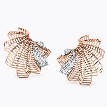 Tropical Palm Leaf Diamond Stud Earrings