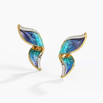 Pinion Blue Butterfly Diamond Stud Earrings