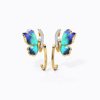 Tendril Blue Butterfly Diamond Hoop Earrings