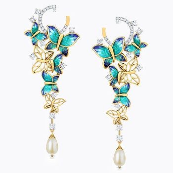 Glorious Blue Butterfly Pearl Drop Earrings