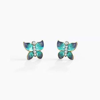 Hover Butterfly Diamond Stud Earrings
