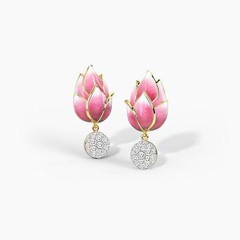 Lotus Bud Diamond Drop Earrings For Women
