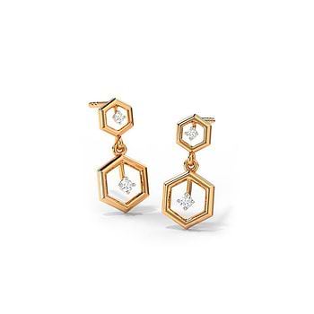 Duo Hexagon Diamond Drop Earrings