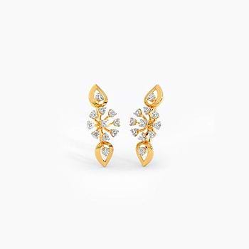 Leafy Blossom Diamond Hoop Earrings