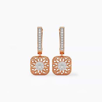Lattice Square Diamond Hoop Earrings