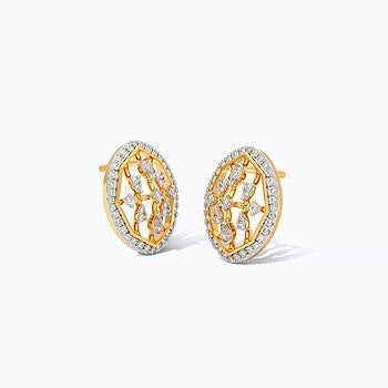 Lattice Oval Diamond Stud Earrings