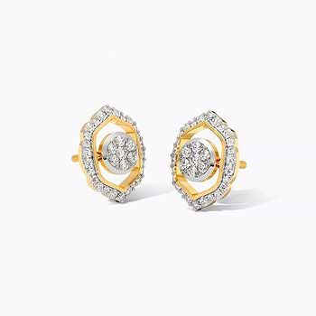 Hexagon Halo Diamond Stud Earrings
