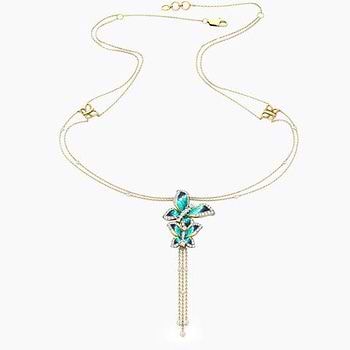 Majestic Blue Butterfly Pearl Lariat Necklace