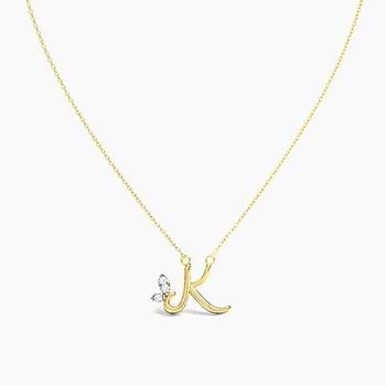 Leafy Alphabet K Diamond Necklace