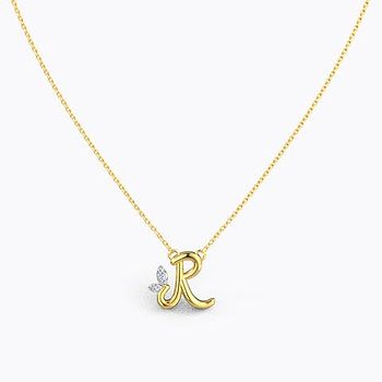 Leafy Alphabet R Diamond Necklace