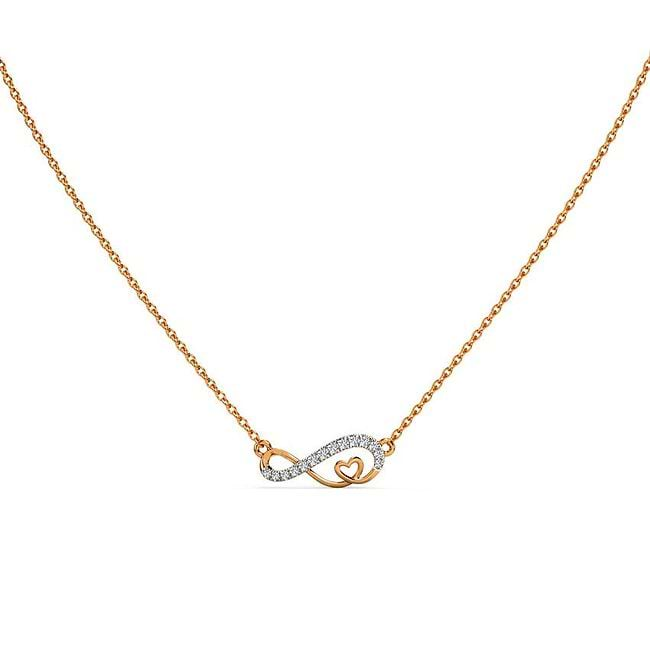 Twin Heart Infinity Necklace in 18K Gold, Unique Off Center Minimal Di -  Abhika Jewels