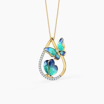 Duo Blue Butterfly Diamond Pendant