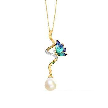 Ribbon Drop Butterfly Pearl Pendant