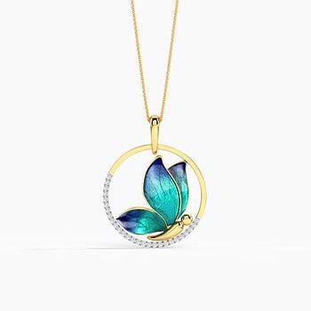 Encircle Blue Butterfly Diamond Pendant