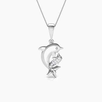 Dolphin Mother and Daughter Diamond Pendant