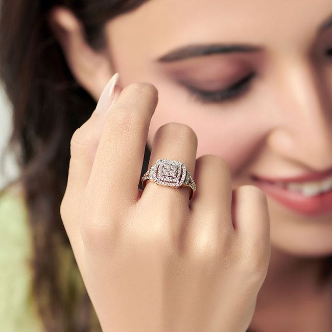 Diamond square double frame engagement ring hot sale